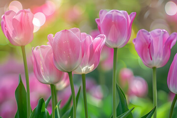 Fototapeta premium selective focus of pink colorful tulips