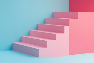 Pink Stairs Against a Blue Wall: Minimalist Abstract Art