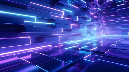 3d rendering of purple and blue abstract geometric background. Scene for advertising, technology, showcase, banner, game, sport, cosmetic, business, metaverse. Sci-Fi Illustration. Product display