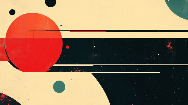 A vibrant, retro-inspired sci-fi background featuring abstract geometric shapes in space. Vintage science fiction, bold colors vibes.