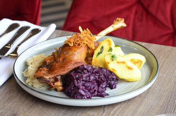 goose with cabbage, czech traditional food	
