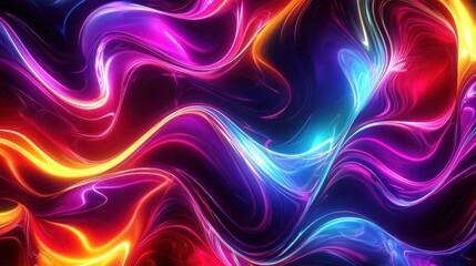 Vibrant abstract waves of purple, pink, orange, and blue light create a mesmerizing visual effect.