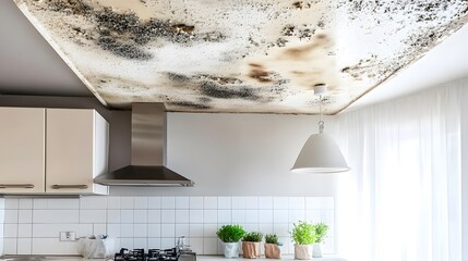 Moldy ceiling in apartment reveals neglect and potential health hazards, emphasizing the importance of regular maintenance and living conditions.