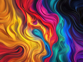 Obraz premium Abstract colorful background, energy flow: ethereal streams of color harmony - Abstract neon fractal wallpaper with space, dynamic spectrum swirls in radiant flow