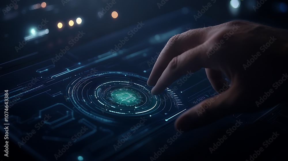 Leinwandbilder a futuristic hand interacts with a glowing digital interface, showcasing advanced technology and int