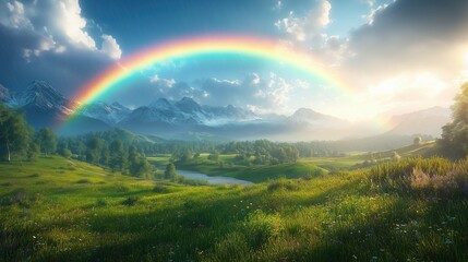 Arc of Hope Rainbow Embracing Serene Meadows