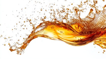 Fototapeta premium A dynamic splash of brown liquid against a white background, showcasing droplets and fluid motion.