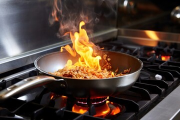 Kitchen cooking stove fire.