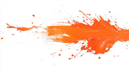 Abstract orange Acrylic Paint Splash with Dynamic Brush Strokes on White Background.