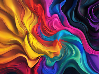 Obraz premium Abstract colorful background, energy flow: ethereal streams of color harmony - Abstract neon fractal wallpaper with space, dynamic spectrum swirls in radiant flow