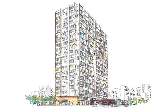 Building view with landmark of Barranquilla is the capital district of Atlantico Department in Colombia. Watercolor splash with hand drawn sketch illustration in vector.
