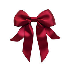 Photo of Luxurious red gift ribbon bow on clean white background for elegant and festive celebrations, perfect for holiday gift wrapping,