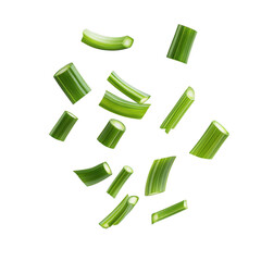 Fresh Green Celery Sticks on a White Background