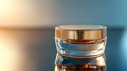 Glass Jar With Gold Lid on a Blue Background - Realistic Image