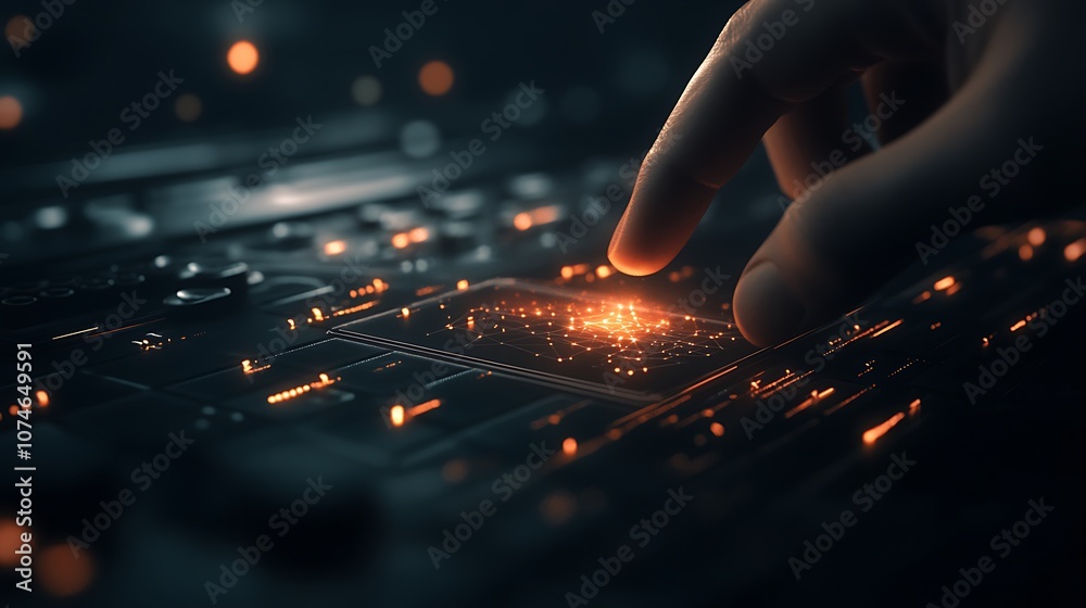 Aufkleber a hand touching a glowing circuit board, highlighting the intersection of technology and human inter