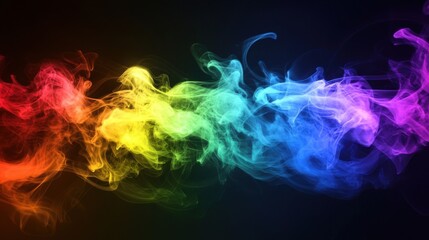 Fototapeta premium Vibrant rainbow smoke swirling against a dark background, creating a mesmerizing visual effect of colors and movement.