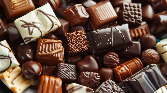 Assortment of fine chocolate candies. Top view 