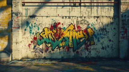 Vibrant graffiti art on a weathered wall, showcasing a blend of colors and urban creativity.