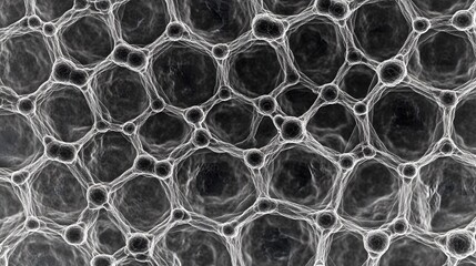 Microscopic view of graphene structure revealing intricate atomic patterns. Advanced material science and nanotechnology exploration.
