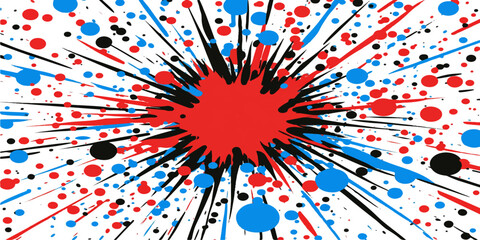 Vector comic book-style cartoon explosion with red and blue dots on a white background