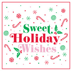 Christmas Fun Text Isolated with Candy Cane and Peppermint Candy- Christmas Vector Illustration