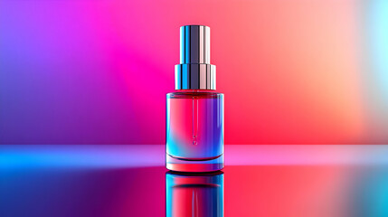 Glass Bottle with Sprayer on Colorful Gradient Background - 3D Illustration