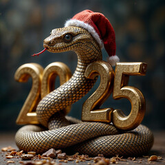 Snake in a New Year's hat with the "2025" sign
