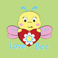 Cute vector illustration of a bee flying near a colorful flower in a vibrant garden setting.
