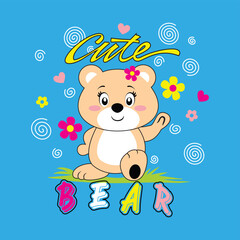 Vector illustration of cute bear with beautiful flowers
