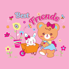 Vector illustration of cute bear with beautiful flowers
