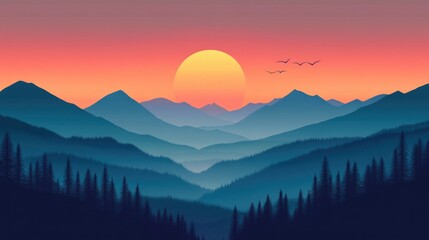 Sunset over mountain range
