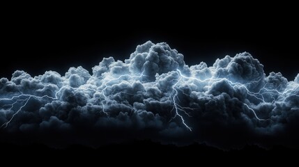 Dramatic clouds illuminated by flashes of lightning against a dark sky create an intense, electrifying atmosphere.