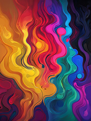 Fototapeta premium Abstract colorful background, energy flow: ethereal streams of color harmony - Abstract neon fractal wallpaper with space, dynamic spectrum swirls in radiant flow