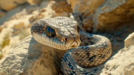 Obraz premium Close-up of a snake on rocks