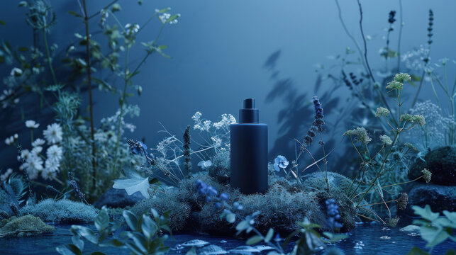 Mystical spray bottle amidst vibrant wildflowers