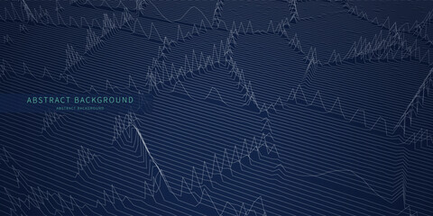 Abstract data graph from noisy  lines on blue background. Technology cyberspace concept.