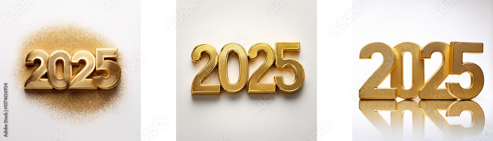 Poster Three versions of the year 2025, each with subtle differences in how the golden numbers are presented.