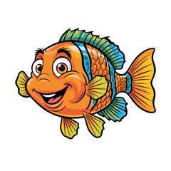 Cartoon Mandarinfish with vibrant colors, large expressive eyes, playful smile, bold outlines, sticker design, generative ai