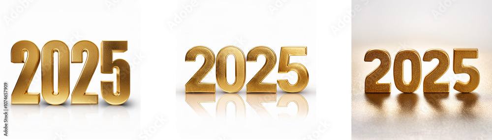 Poster three different representations of the year 2025, rendered in gold.