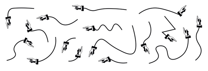 Comic vector design black arrows with hand on transparent background. Perfect for infographics, navigation icons, UI elements, and creative design projects. Clean and minimal arrow vector set.