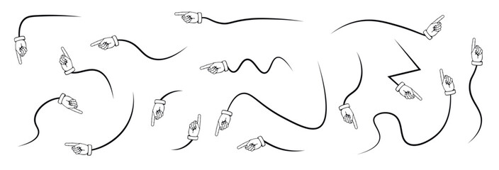 Comic vector design black arrows with hand on transparent background. Perfect for infographics, navigation icons, UI elements, and creative design projects. Clean and minimal arrow vector set.