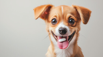 Puppy with Pill on Tongue - Pet Medication Concept