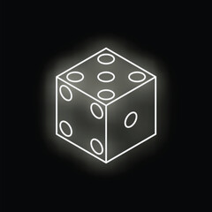 White neon dice is glowing on a black background