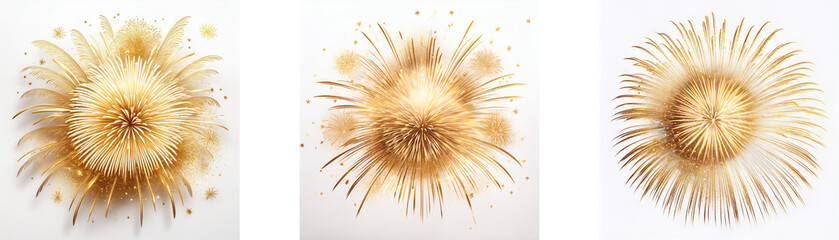 Obraz premium Three golden bursts radiating outward on a white background.