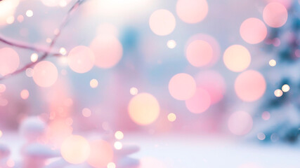 Obraz premium Winter light on horizontal background with blurred bokeh in background on snowy morning, created by artificial intelligence. Generated AI.
