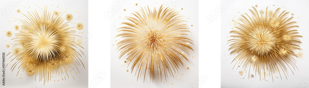 Poster Three abstract firework explosions in different stages of development.