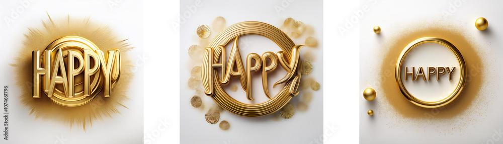 Poster three golden depictions of the word 