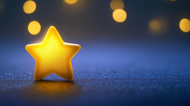 Stella gialla posata su un piano blu cielo, illuminato da luci gialle