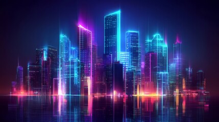 Naklejka premium Modern Night Cityscapes with Neon Lights