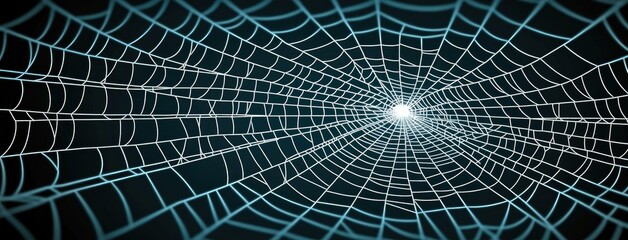 Obraz premium Intricate white spider web delicately woven against a dark backdrop, showcasing artistic detail and contrast at every angle